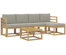 Lauko sofos komplektas 6 pcs Balta ir šviesiai pilka