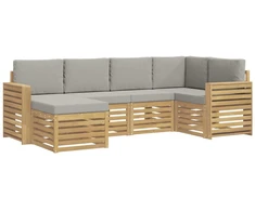 Lauko sofos komplektas 6 pcs Balta ir šviesiai pilka
