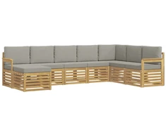 Lauko sofos komplektas 6 pcs Balta ir šviesiai pilka