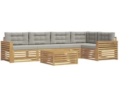 Lauko sofos komplektas 6 pcs Balta ir šviesiai pilka