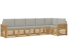 Lauko sofos komplektas 6 pcs Balta ir šviesiai pilka