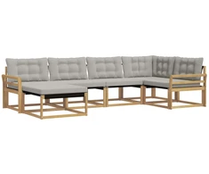 Lauko sofos komplektas 6 pcs Balta ir šviesiai pilka