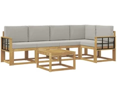 Lauko sofos komplektas 6 pcs Balta ir šviesiai pilka