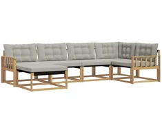 Lauko sofos komplektas 6 pcs Balta ir šviesiai pilka