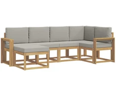 Lauko sofos komplektas 6 pcs Balta ir šviesiai pilka