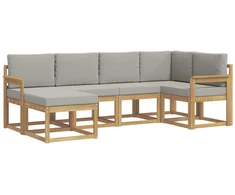 Lauko sofos komplektas 6 pcs Balta ir šviesiai pilka