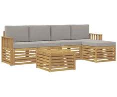 Lauko sofos komplektas 6 pcs Balta ir šviesiai pilka