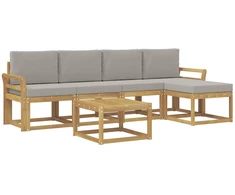 Lauko sofos komplektas 6 pcs Balta ir šviesiai pilka