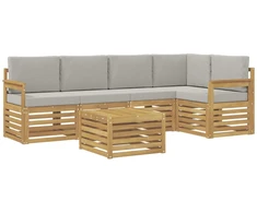 Lauko sofos komplektas 6 pcs Balta ir šviesiai pilka