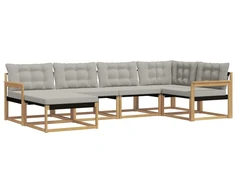 Lauko sofos komplektas 6 pcs Balta ir šviesiai pilka
