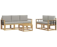 Lauko sofos komplektas 6 pcs Balta ir šviesiai pilka