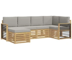 Lauko sofos komplektas 6 pcs Balta ir šviesiai pilka