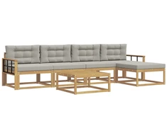 Lauko sofos komplektas 6 pcs Balta ir šviesiai pilka