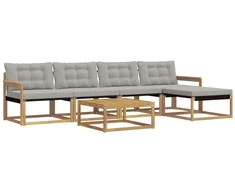 Lauko sofos komplektas 6 pcs Balta ir šviesiai pilka