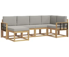 Lauko sofos komplektas 6 pcs Balta ir šviesiai pilka