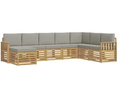 Lauko sofos komplektas 6 pcs Balta ir šviesiai pilka
