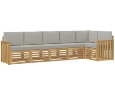 Lauko sofos komplektas 6 pcs Balta ir šviesiai pilka