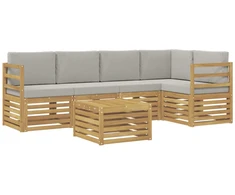 Lauko sofos komplektas 6 pcs Balta ir šviesiai pilka