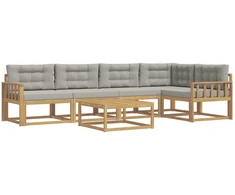 Lauko sofos komplektas 6 pcs Balta ir šviesiai pilka