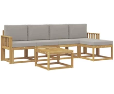 Lauko sofos komplektas 6 pcs Balta ir šviesiai pilka