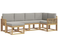 Lauko sofos komplektas 6 pcs Balta ir šviesiai pilka