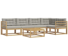 Lauko sofos komplektas 6 pcs Balta ir šviesiai pilka