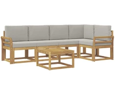 Lauko sofos komplektas 6 pcs Balta ir šviesiai pilka