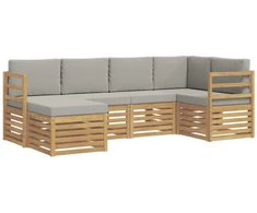 Lauko sofos komplektas 6 pcs Balta ir šviesiai pilka