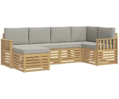 Lauko sofos komplektas 6 pcs Balta ir šviesiai pilka