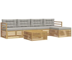 Lauko sofos komplektas 6 pcs Balta ir šviesiai pilka