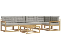 Lauko sofos komplektas 6 pcs Balta ir šviesiai pilka