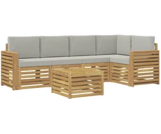 Lauko sofos komplektas 6 pcs Balta ir šviesiai pilka