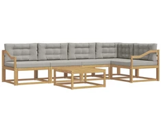 Lauko sofos komplektas 6 pcs Balta ir šviesiai pilka