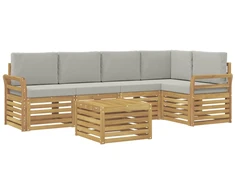 Lauko sofos komplektas 6 pcs Balta ir šviesiai pilka