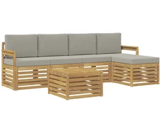 Lauko sofos komplektas 6 pcs Balta ir šviesiai pilka