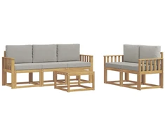 Lauko sofos komplektas 6 pcs Balta ir šviesiai pilka