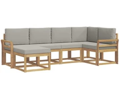 Lauko sofos komplektas 6 pcs Balta ir šviesiai pilka