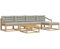 Lauko sofos komplektas 6 pcs Balta ir šviesiai pilka