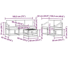 Lauko sofos komplektas 6 vnt. 5 vietos Balta ir antracito