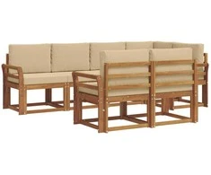 Lauko baldų komplektas Lauko sofos komplektas su pagalve 7 pcs Natūralus ir bežinis