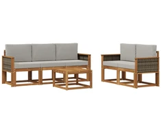 Lauko sofos komplektas 6 pcs Natūrali ir šviesiai pilka
