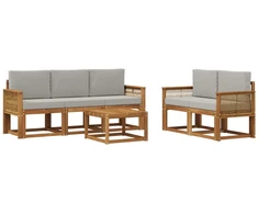 Lauko sofos komplektas 6 pcs Natūrali ir šviesiai pilka