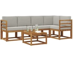 Lauko sofos komplektas 6 pcs Natūrali ir šviesiai pilka