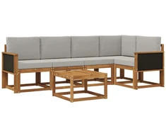 Lauko sofos komplektas 6 pcs Natūrali ir šviesiai pilka