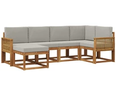 Lauko sofos komplektas 6 pcs Natūrali ir šviesiai pilka