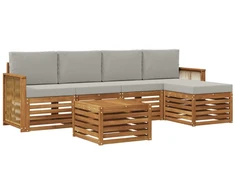 Lauko sofos komplektas 6 pcs Natūrali ir šviesiai pilka