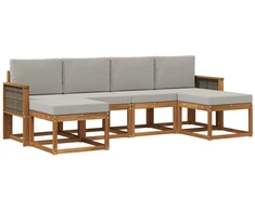 Lauko sofos komplektas 6 pcs Natūrali ir šviesiai pilka