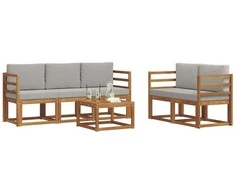 Lauko sofos komplektas 6 pcs Natūrali ir šviesiai pilka