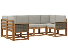 Lauko sofos komplektas 6 pcs Natūrali ir šviesiai pilka