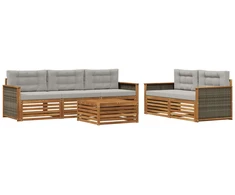 Lauko sofos komplektas 6 pcs Natūrali ir šviesiai pilka